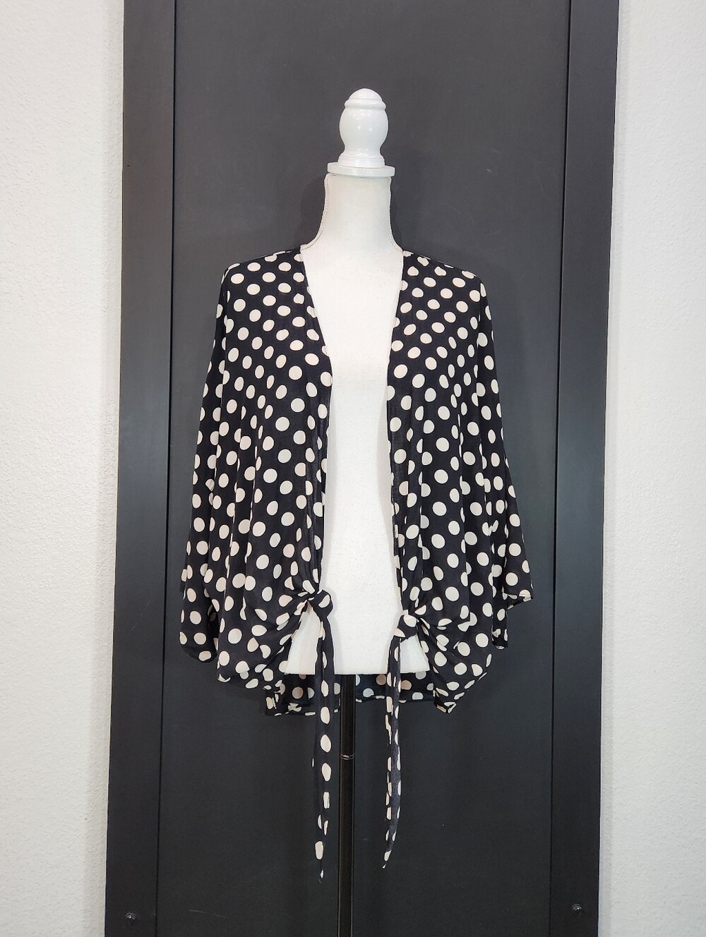 EASEL Polka Dot Draped Festival Kimono Tie Cardigan Small
